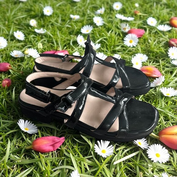 TARYN ROSE Black Patent Platform Sandals Size 8 - Picture 1 of 7